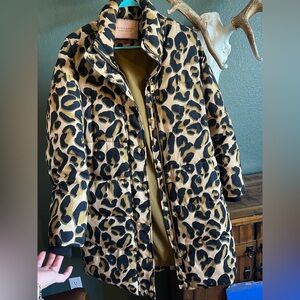 Scotch & Soda Leopard Print Puffer Coat - Women small